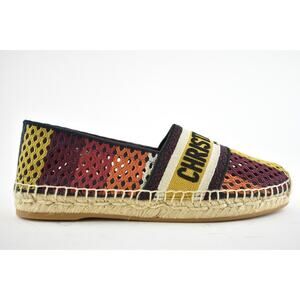 Dior Granville Stripe Mesh Cotton Logo Embroider Multicolor Espadrille Flat 37.5